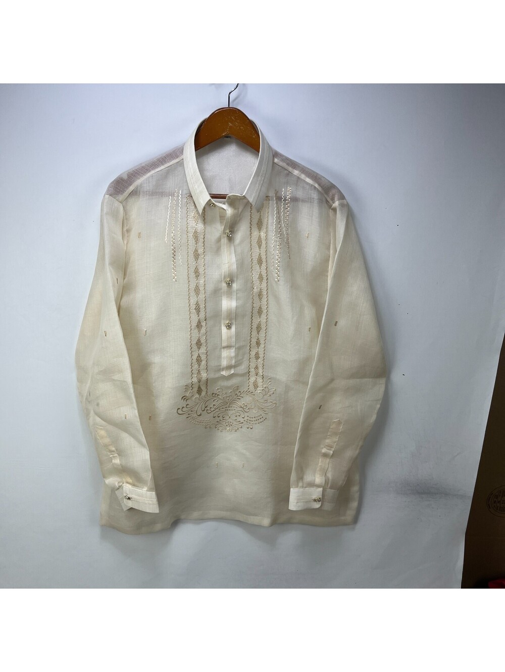 Barong Tagalog Men Off‑White Filipino Formal Shirt L